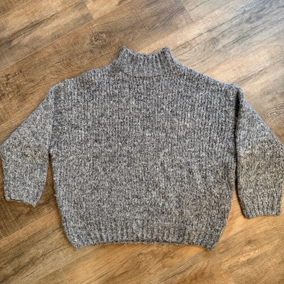Knit Mix Sweaters - Knit Mix Womens XL Gray Chunky Knit Mock Neck Sweater Turtleneck Oversized Fall